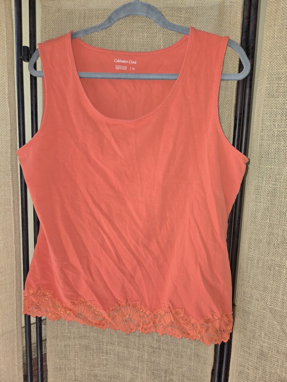 Coldwater Creek Coral Lace-Trim Sleeveless Tank Camisole XL Layering Feminine